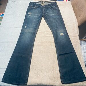 PRVCY Jeans women size 31 boot cut 9” rise 34” inseam contrast stitch